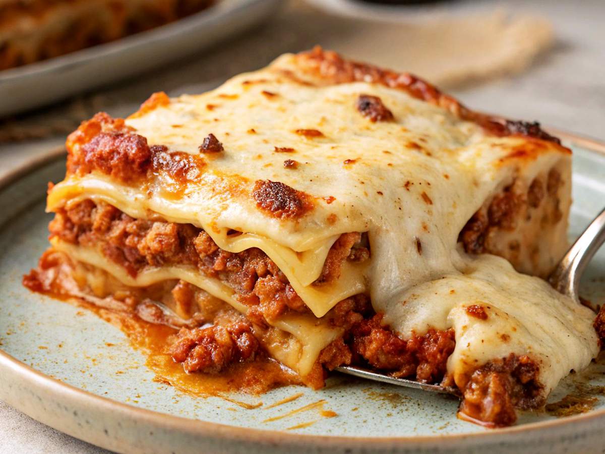 Lasanha feita com ingredientes do mercado